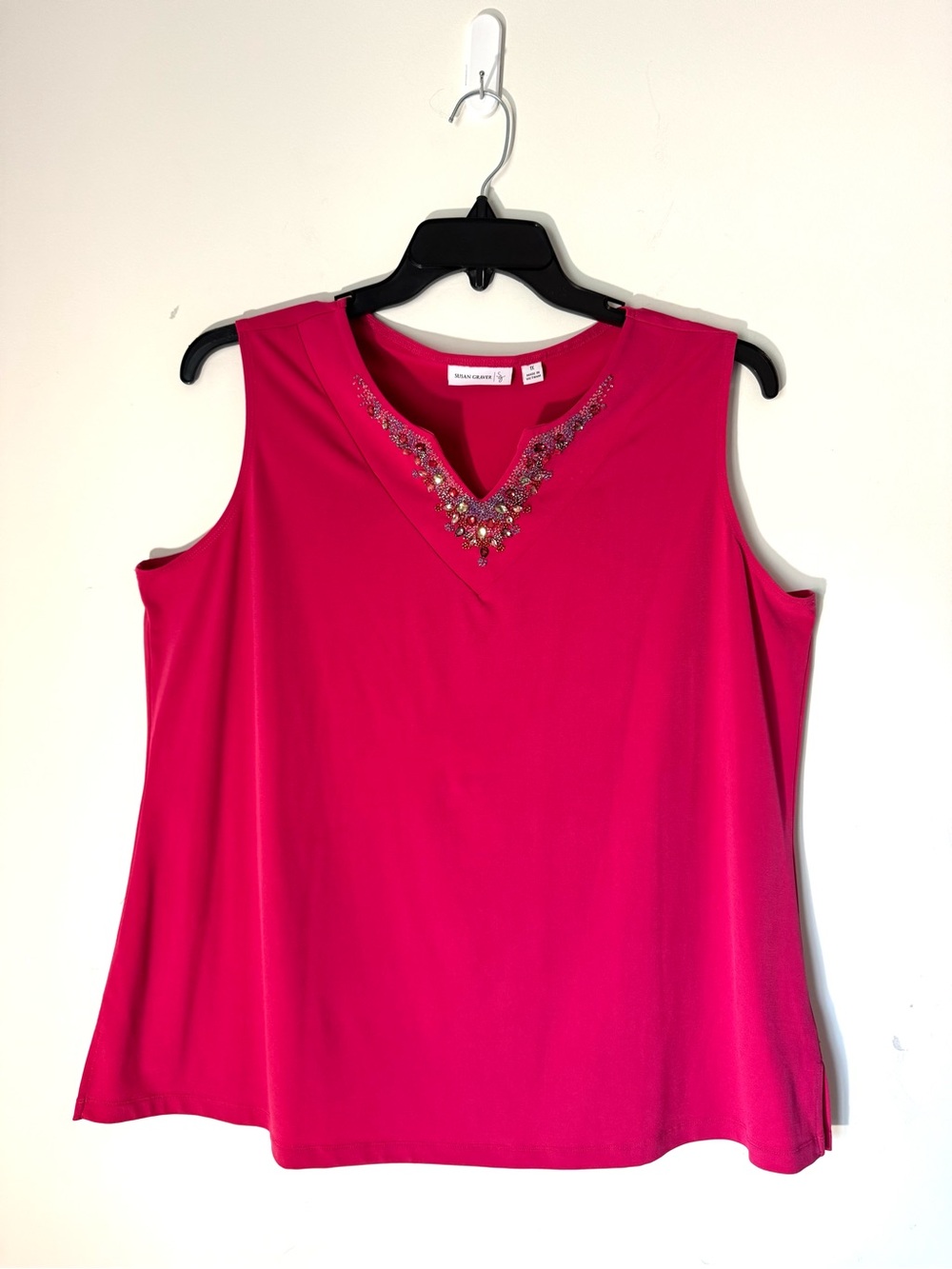 Susan Graver Pink Liquid Knit Twin set Sz 1X rhinestones embellished - Picture 6 of 12